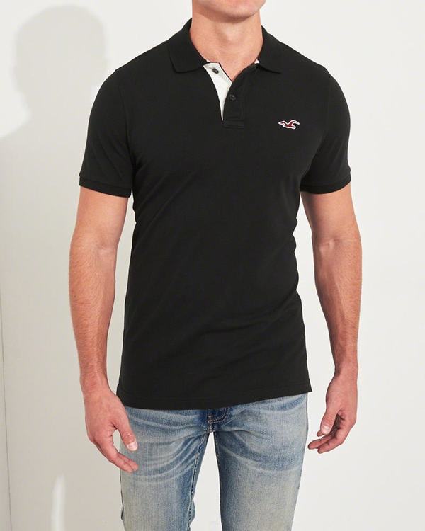 Polo Hollister Uomo Stretch Muscle Fit Nere Italia (458XKFMD)
